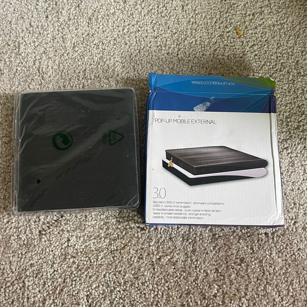 External Portable CD DVD Drive USB 3.0 Black for Laptop Computer and PC